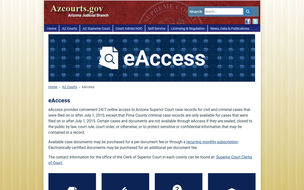 Arizona eAccess login page for Pinal County court documents