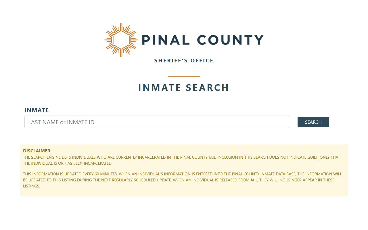 Pinal County Sheriff inmate search page