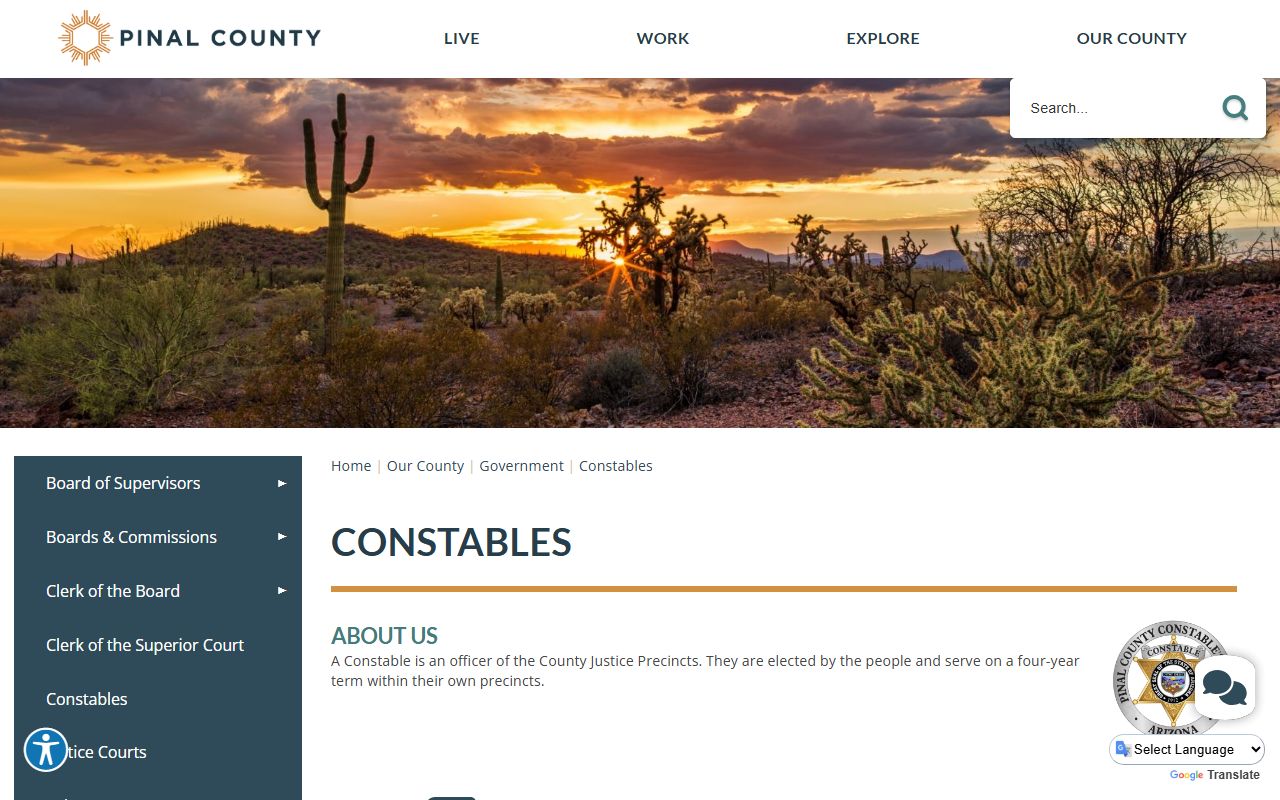 Pinal County inmate population context: county constables page on pinal.gov
