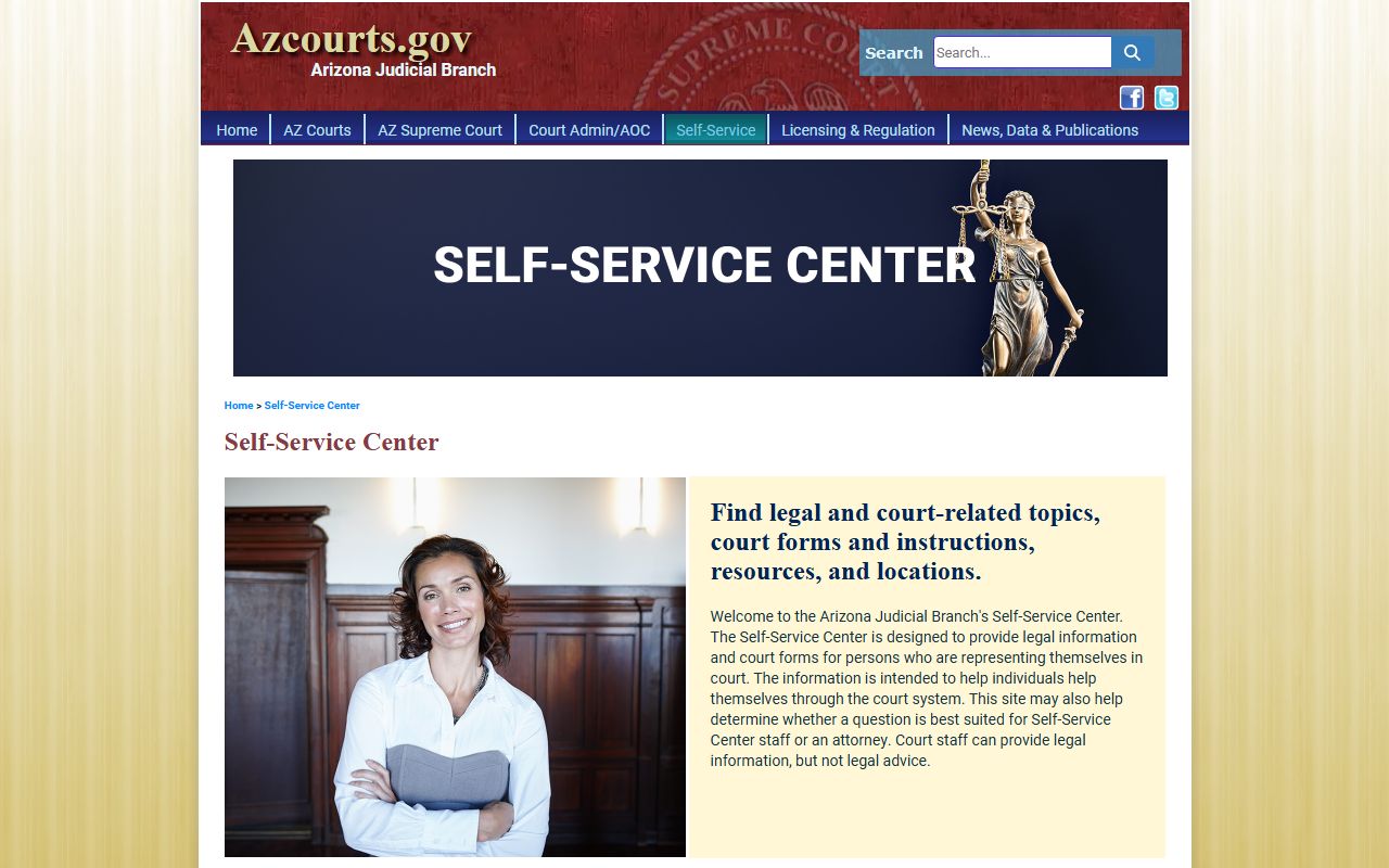 Arizona Self-Service Center page used for Pinal County divorce forms