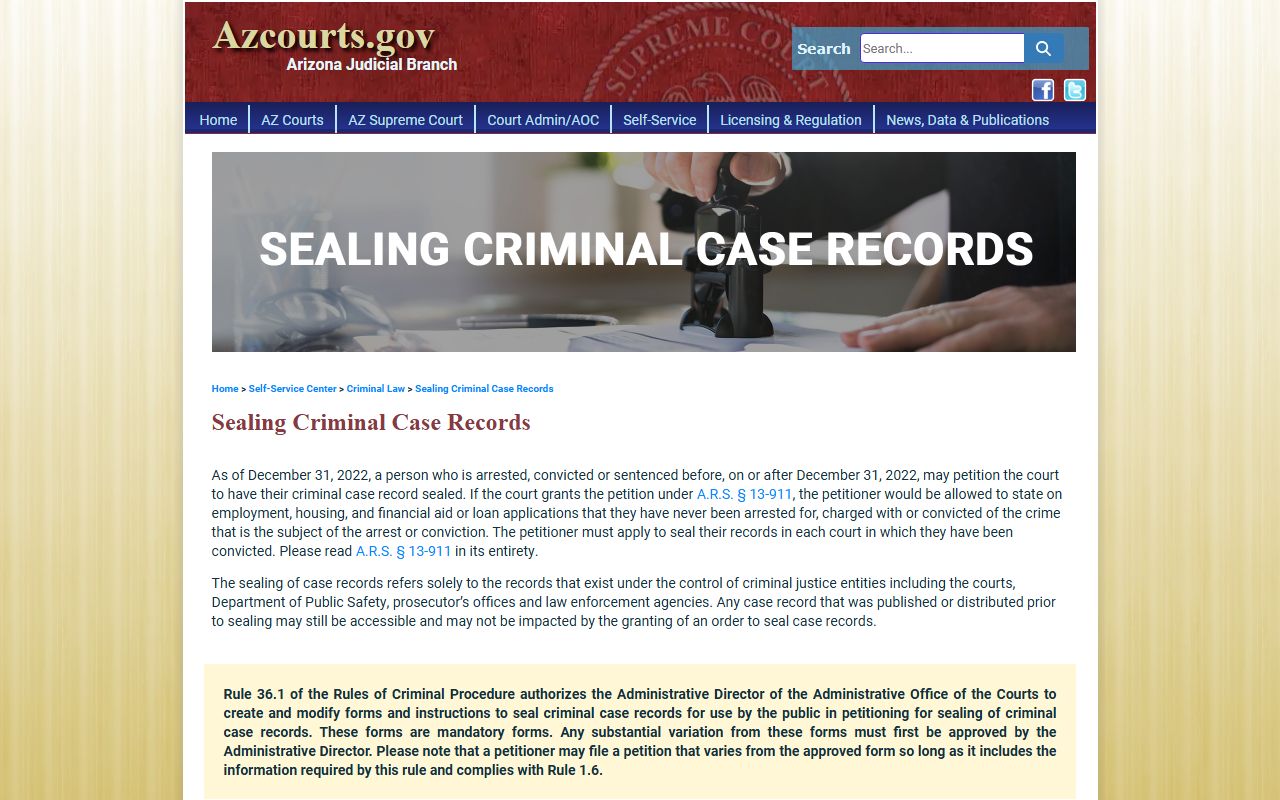 Arizona Judicial Branch self service center page covering Pinal County probate and related records