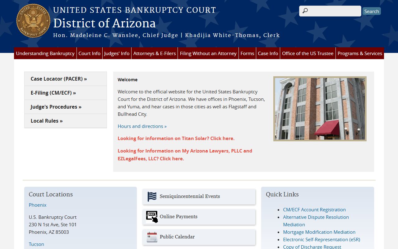 U.S. Bankruptcy Court Arizona federal court records for Pinal County filings