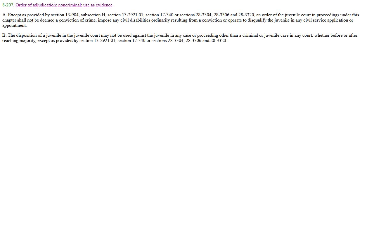Pinal County juvenile adjudication statute A.R.S. § 8-207