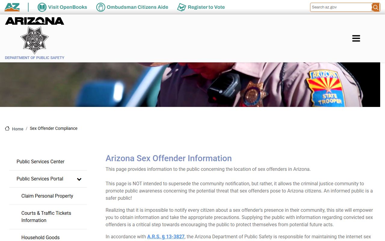 Pinal County released inmates Arizona DPS sex offender services page