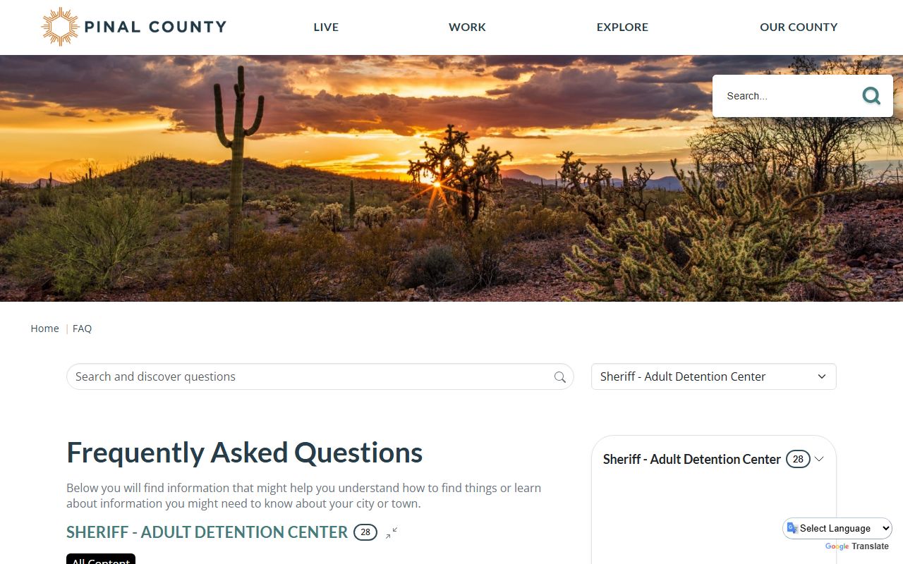 Pinal County Adult Detention FAQ covering mail and money rules
